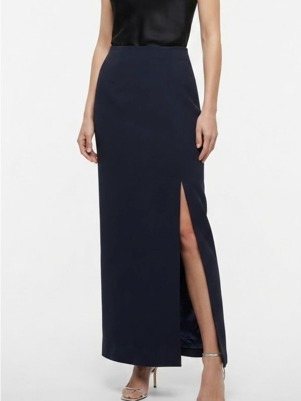 Adrianna Papell 12 Navy Maxi Skirt Long Formal Evening Side Slit Work
